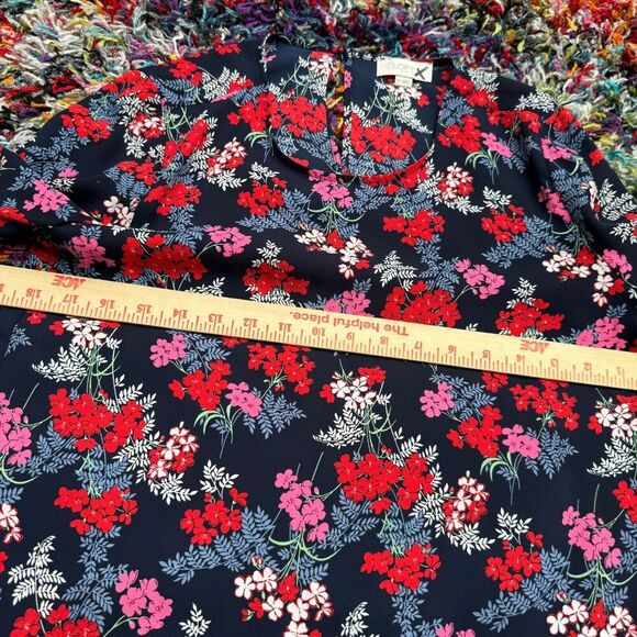 Loft Petite Floral Long Sleeve Popover Blouse Keyhole Back Balloon Sleeve XS - Picture 15 of 15